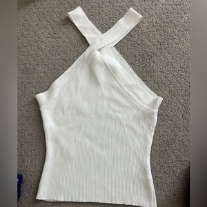 Double Zero White Ribbed Cross-Front Halter Tank